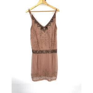 Sandlewood Blush Sue Wong Sequin Beaded Nocturne Cocktail Dress Size 12